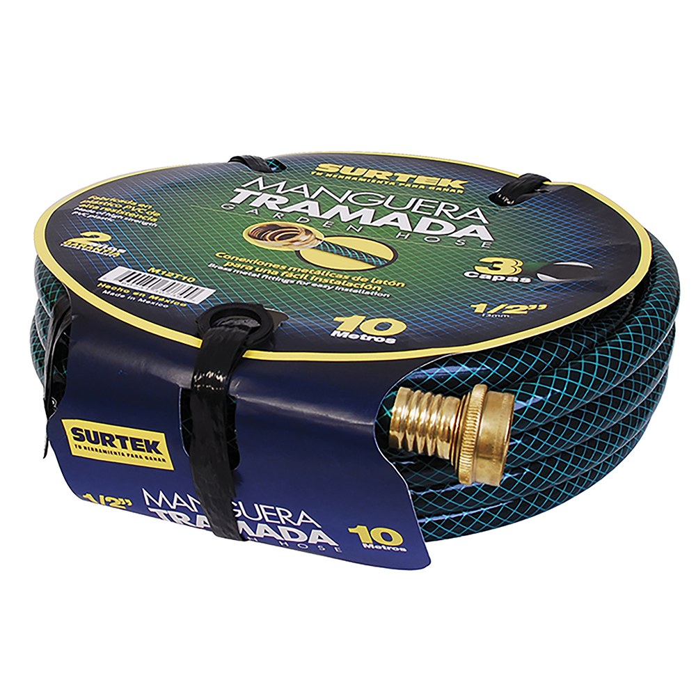 Manguera para jardín tramada verde con conector metálico 5/8", 15 m Surtek