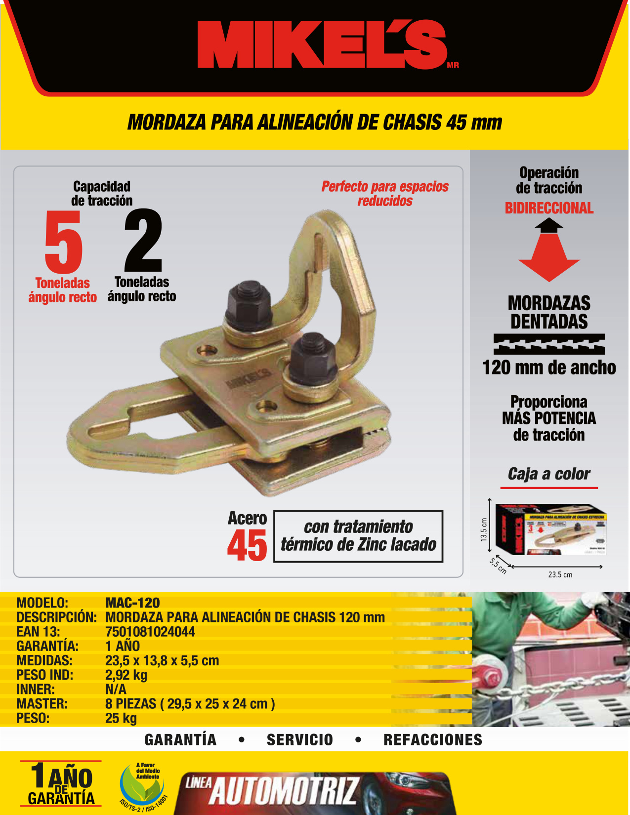 MIKELS MAC-120 Mordaza para alineación de chasis (5 ton / 120 mm) - Imagen 2