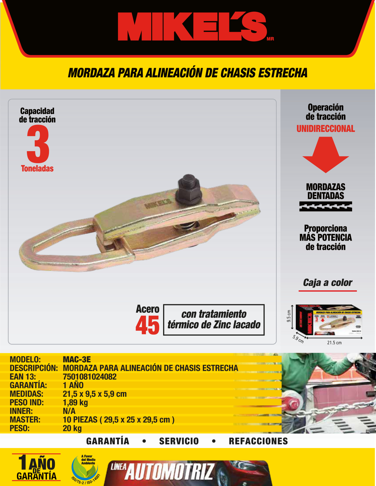 MIKELS MAC-3E Mordaza para alineación de chasis estrecha (3 ton) - Imagen 2