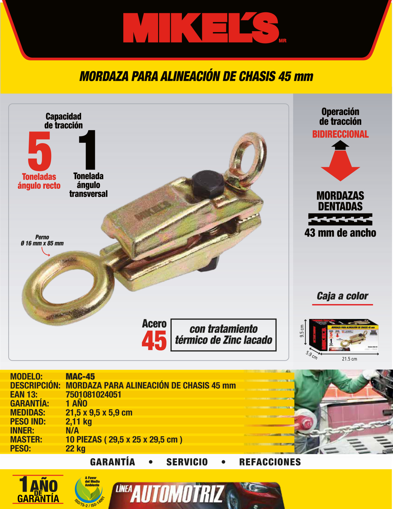 MIKELS MAC-45 Mordaza para alineación de chasis (5 ton / 45 mm) - Imagen 2