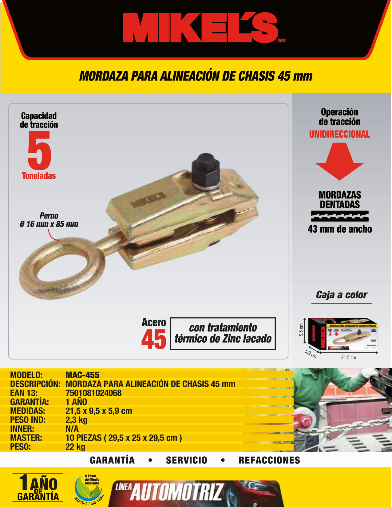 MIKELS MAC-455 Mordaza para alineación de chasis (5 ton / 1 vía) - Imagen 2