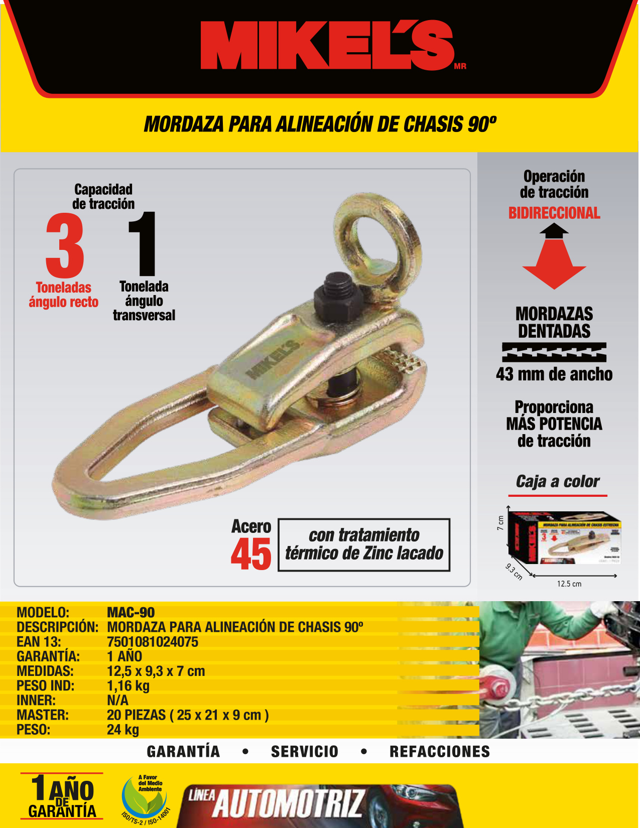 MIKELS MAC-90 Mordaza para alineación de chasis 90° (3 ton) - Imagen 2