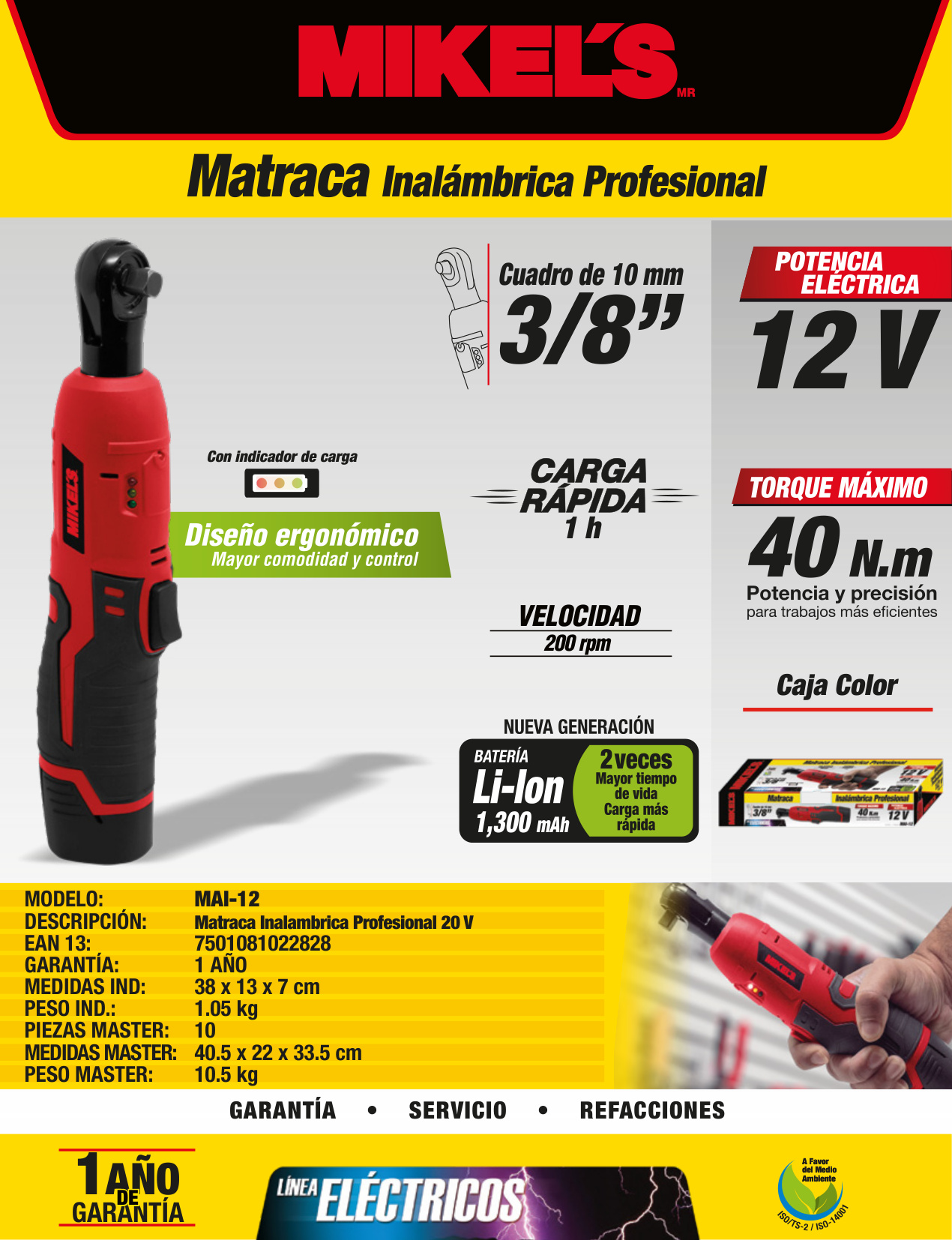 MIKELS MAI-12 Matraca inalámbrica profesional (12 V) - Imagen 4