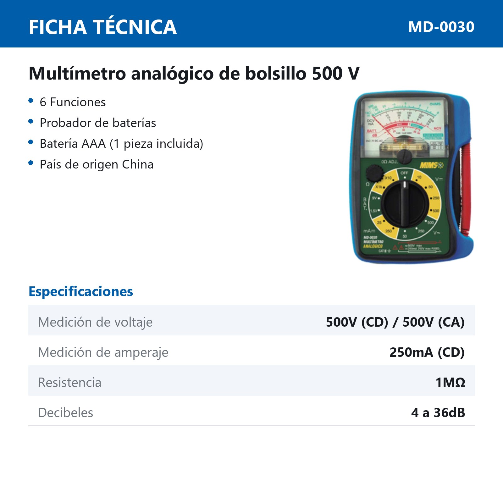MULTIMETRO ANALOGO DE BOLSILLO 500V - Imagen 2