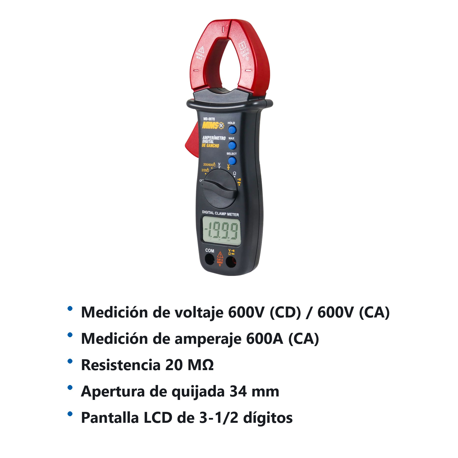 AMPERIMETRO DIGITAL DE GANCHO 600V - Imagen 4