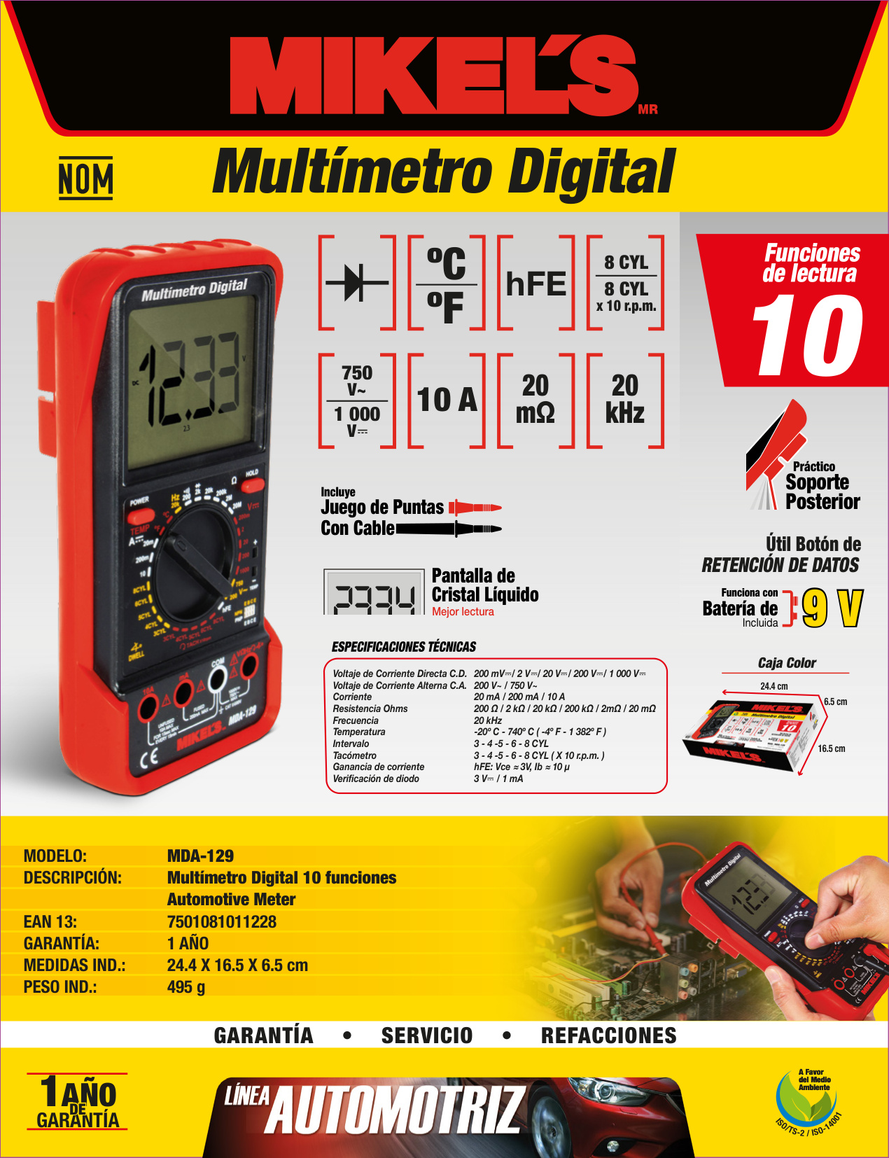 MIKELS MDA-129 Multímetro digital automotriz - Imagen 4