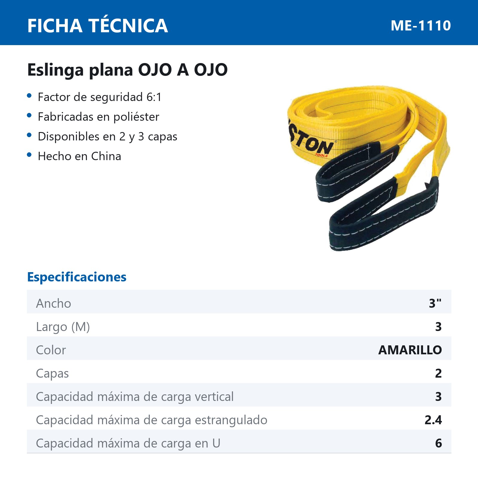 ESLINGA OJO A OJO POLIESTER AMAR. 3X3M 2 CAPAS 3T - Imagen 2