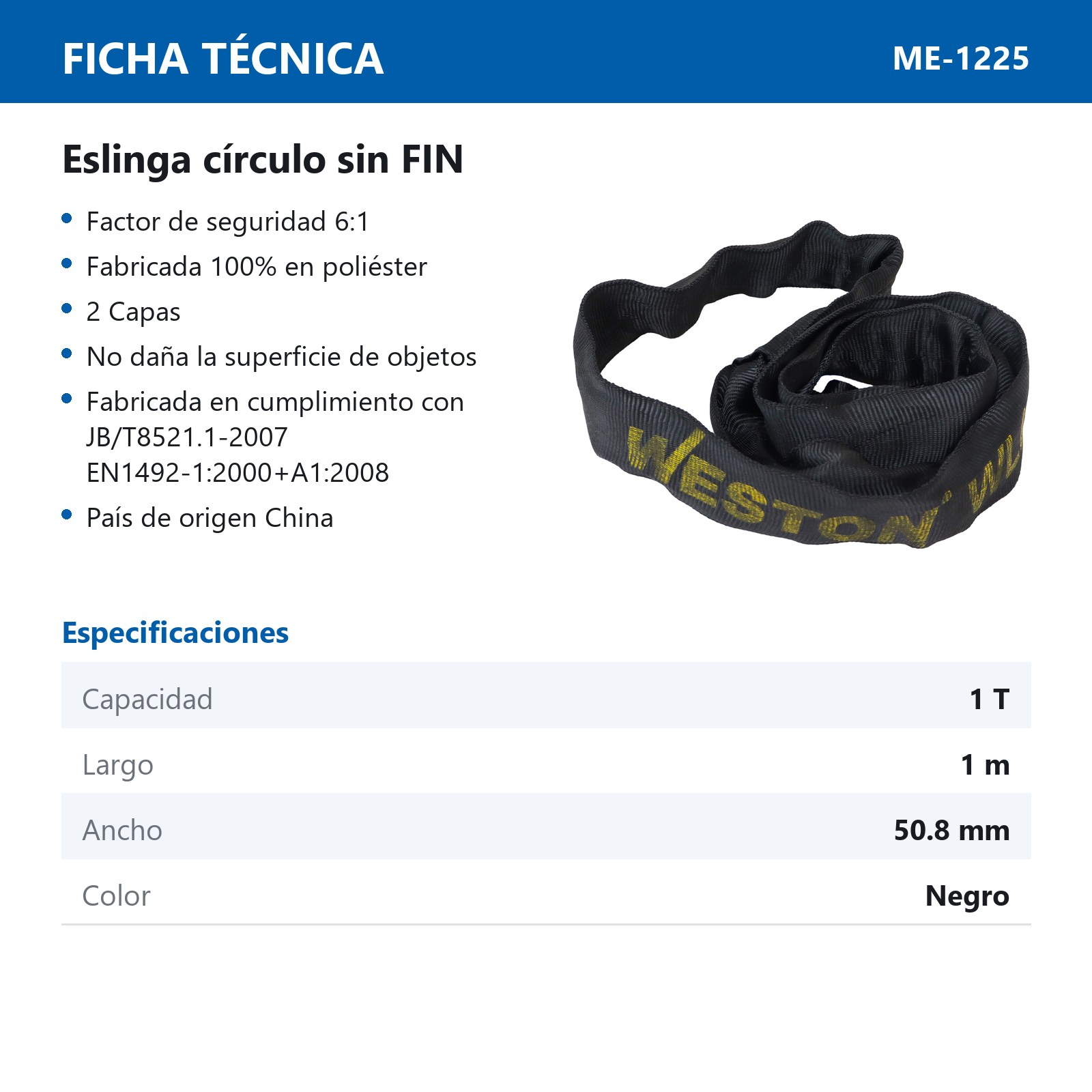 ESLINGA CIRCULO SIN FIN POLIESTER NEGRA 1M 1T - Imagen 2
