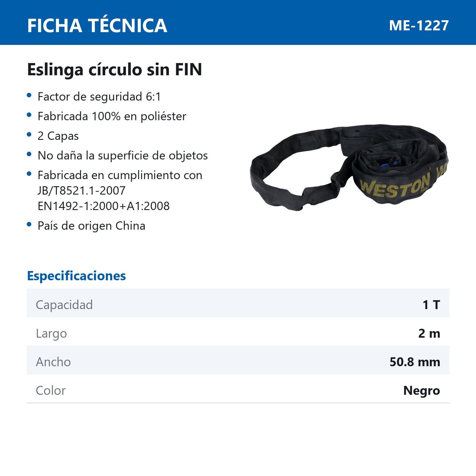 ESLINGA CIRCULO SIN FIN POLIESTER NEGRA 2M 1T - Imagen 2
