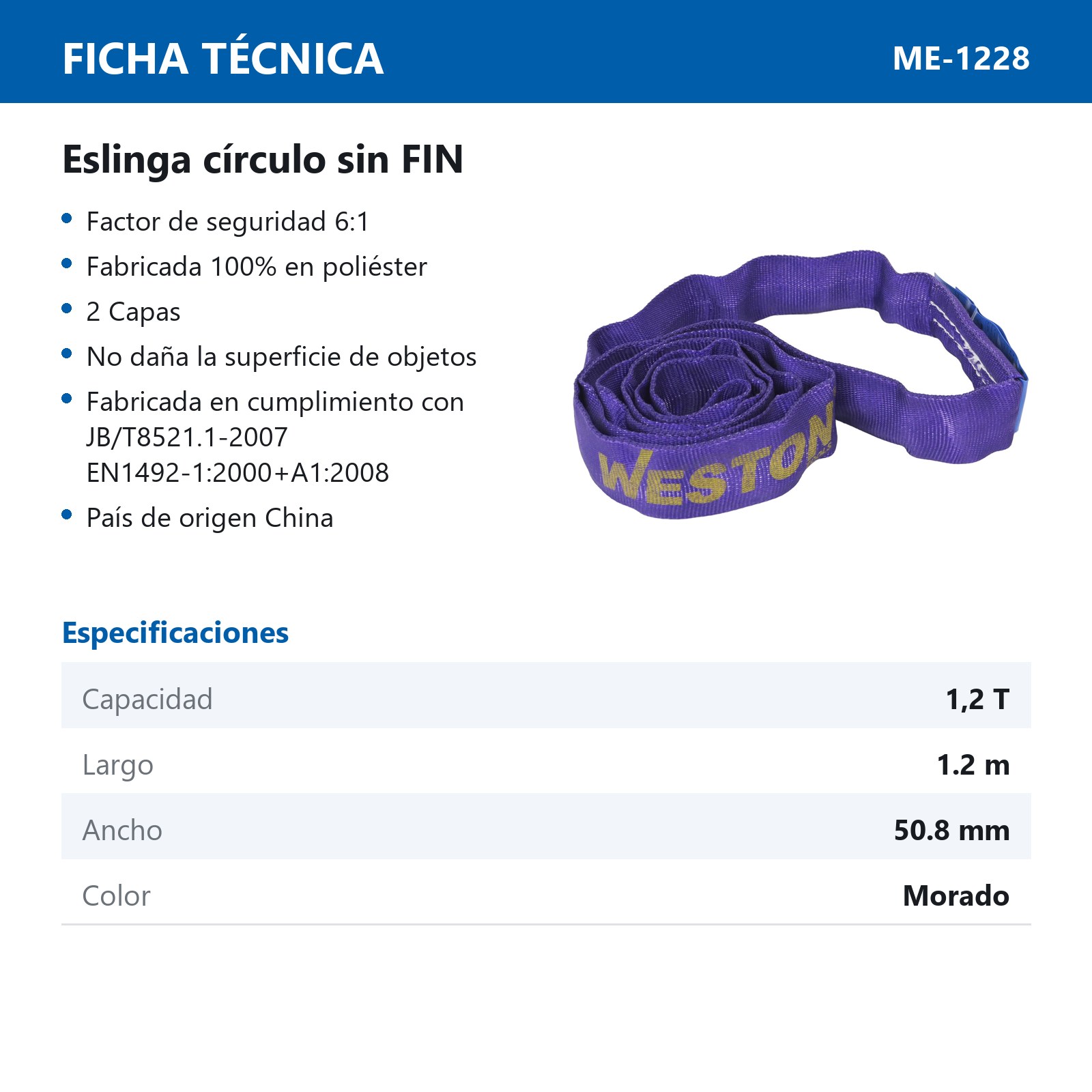 ESLINGA CIRCULO SIN FIN POLIESTER MORADA 1.2M 1.2T - Imagen 2