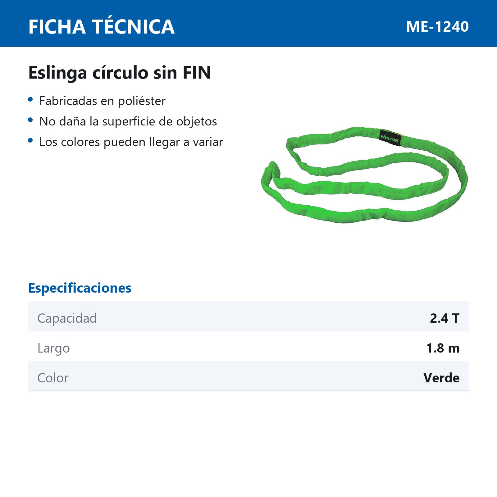 ESLINGA CIRCULO SIN FIN POLIESTER VERDE 1.8M 2.4T - Imagen 2