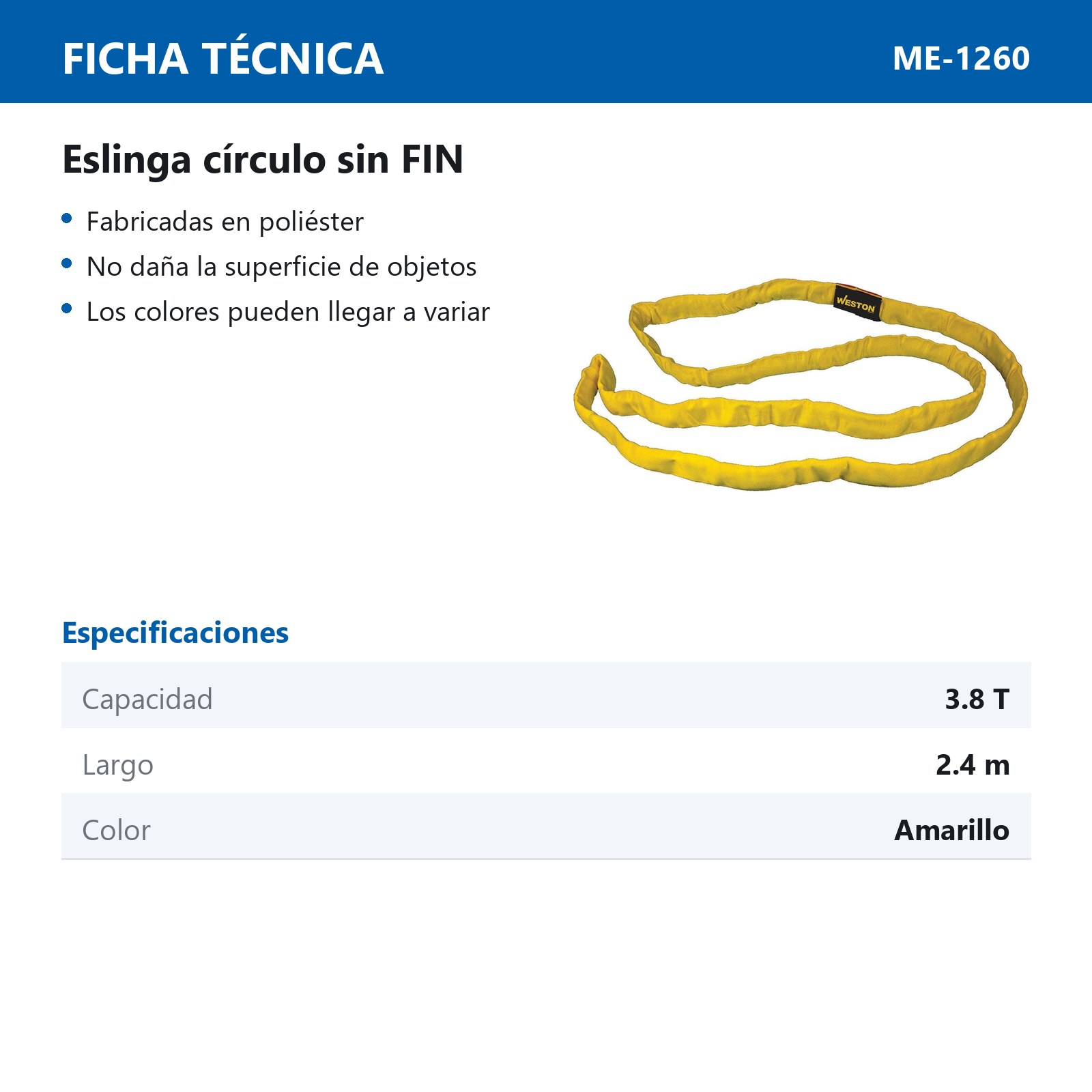 ESLINGA CIRCULO SIN FIN POLIESTER AMAR. 2.4M 3.8T - Imagen 2