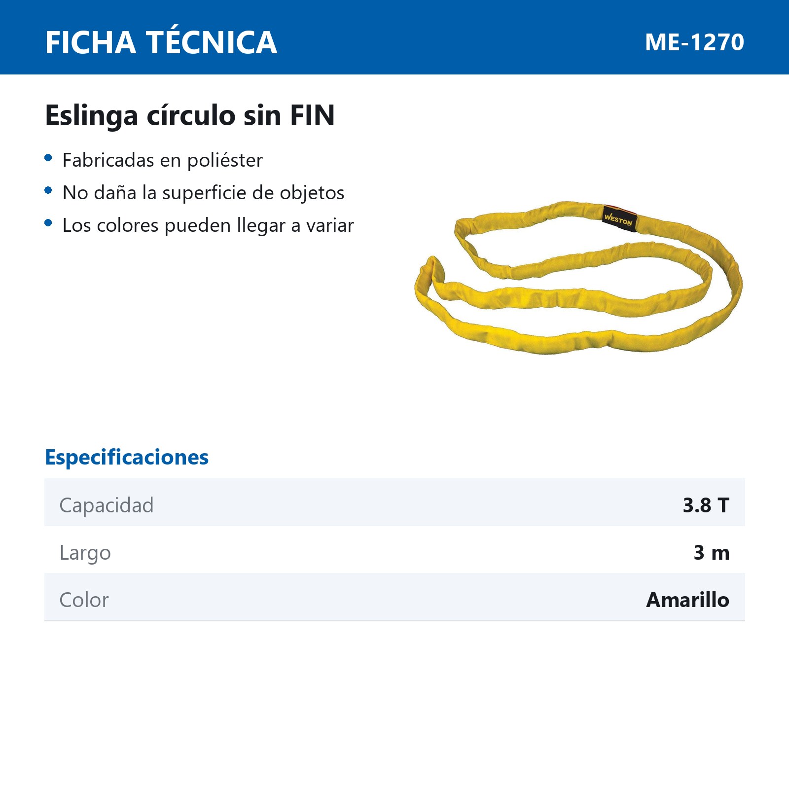 ESLINGA CIRCULO SIN FIN POLIESTER AMAR. 3M 3.8T - Imagen 2