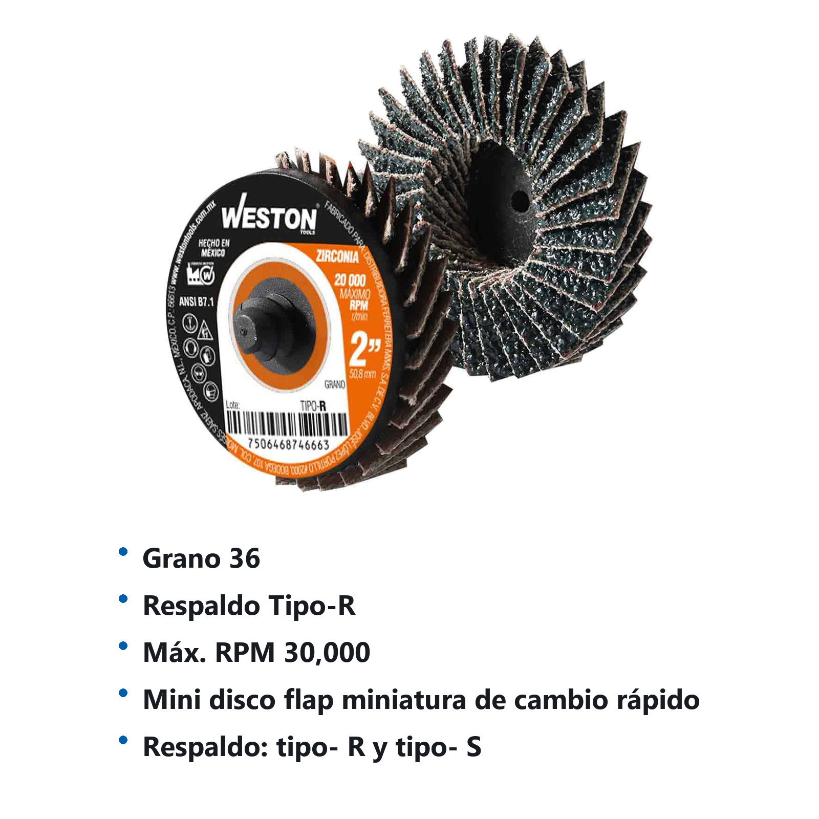 MINI DISCO LAMINADO D/CAMBIO RAPIDO 2" TIPO R ZIRCONIA G036 (Precio x Pieza - Bolsa c/20 pzs) - Imagen 3