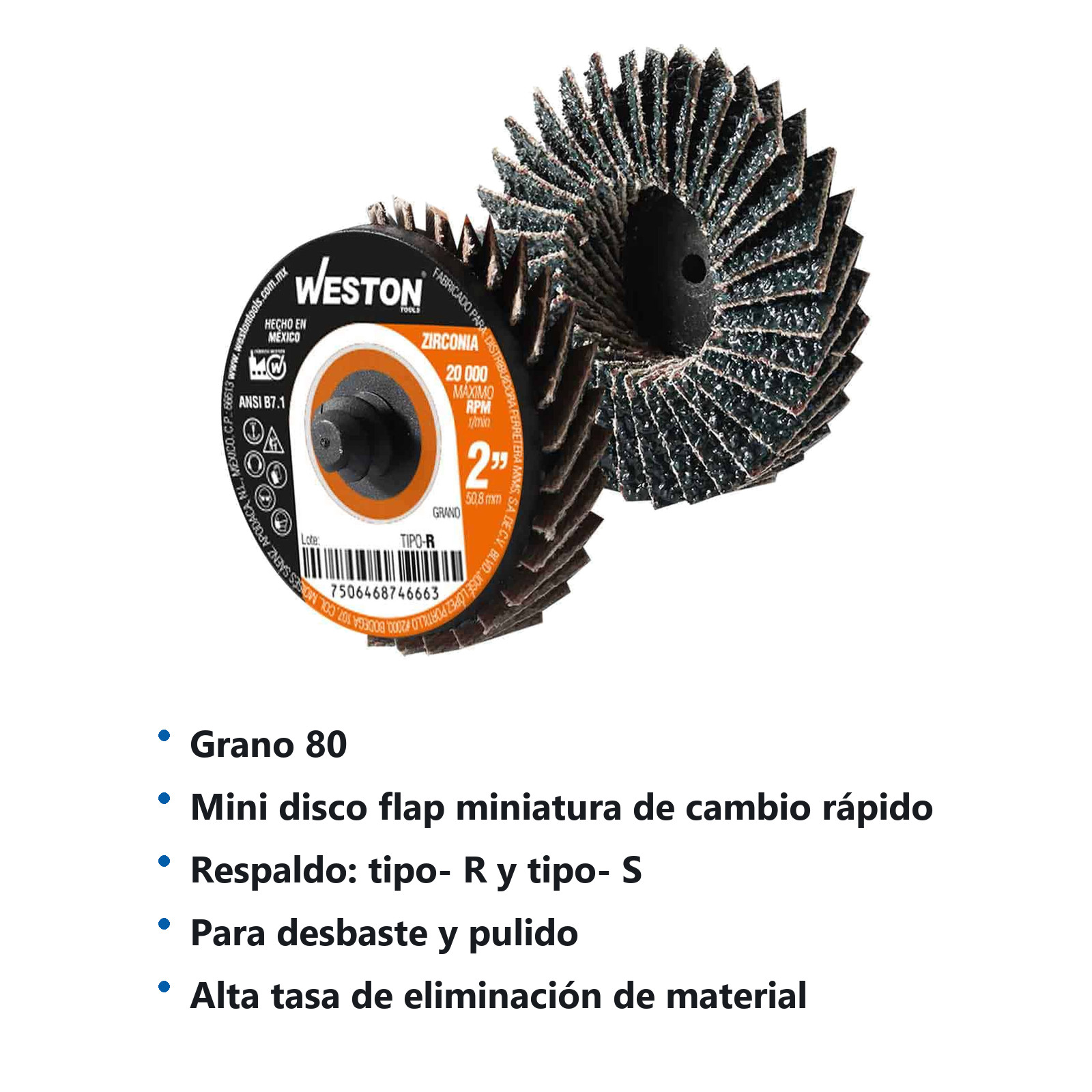 MINI DISCO LAMINADO D/CAMBIO RAPIDO 2" TIPO R ZIRCONIA G080 (Precio x Pieza - Bolsa c/20 pzs) - Imagen 3