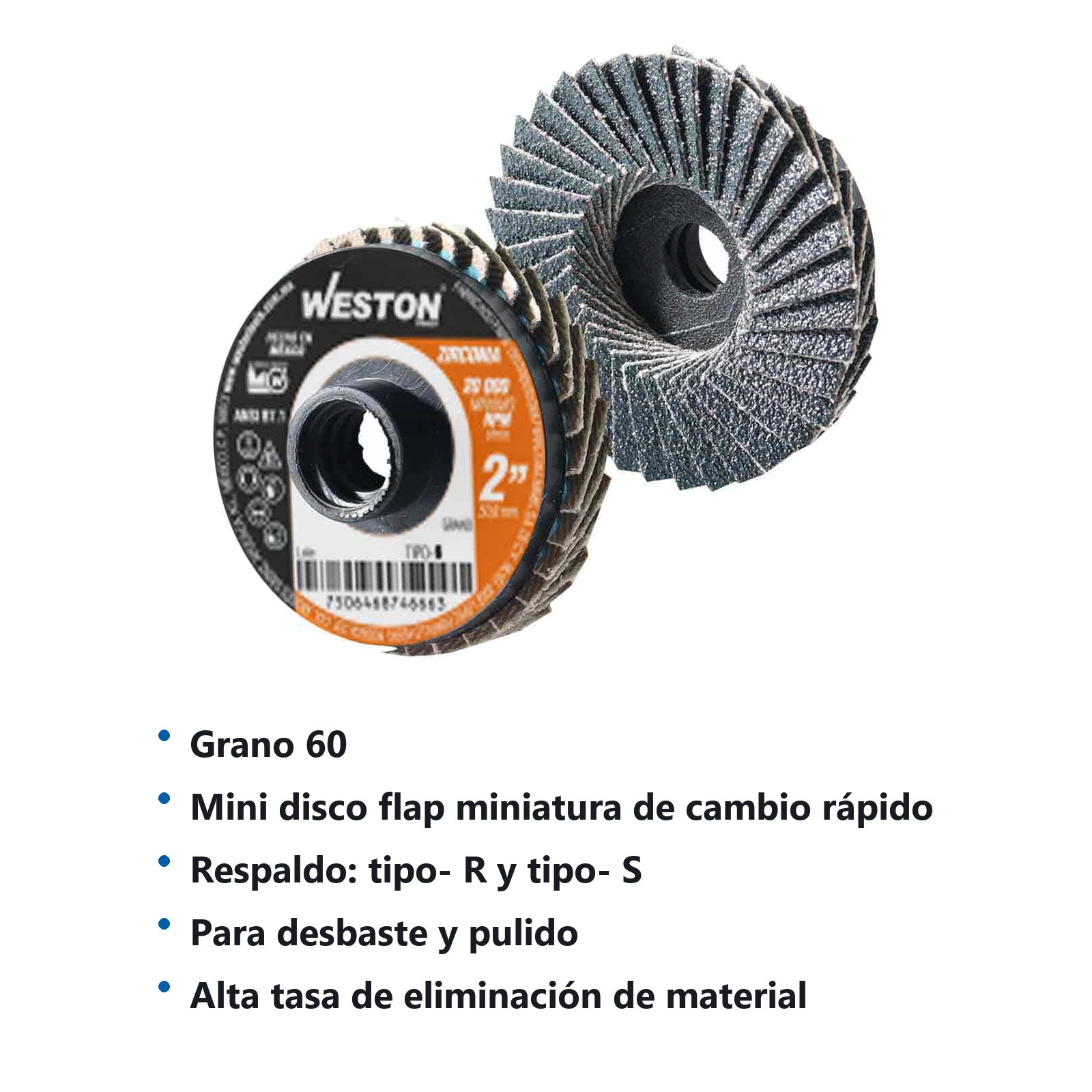 MINI DISCO LAMINADO D/CAMBIO RAPIDO 2" TIPO S ZIRCONIA G060 (Precio x Pieza - Bolsa c/20 pzs) - Imagen 3