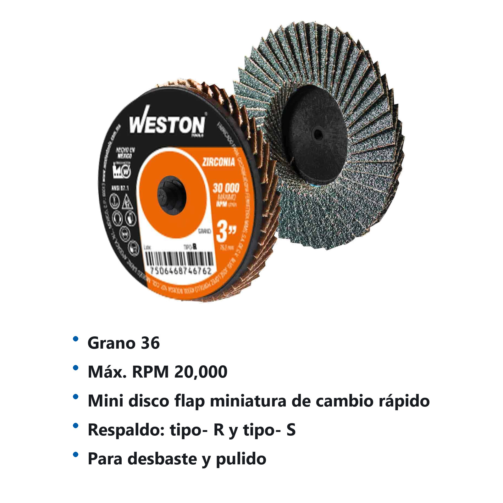 MINI DISCO LAMINADO D/CAMBIO RAPIDO 3" TIPO R ZIRCONIA G036 (Precio x Pieza - Bolsa c/10 pzs) - Imagen 3