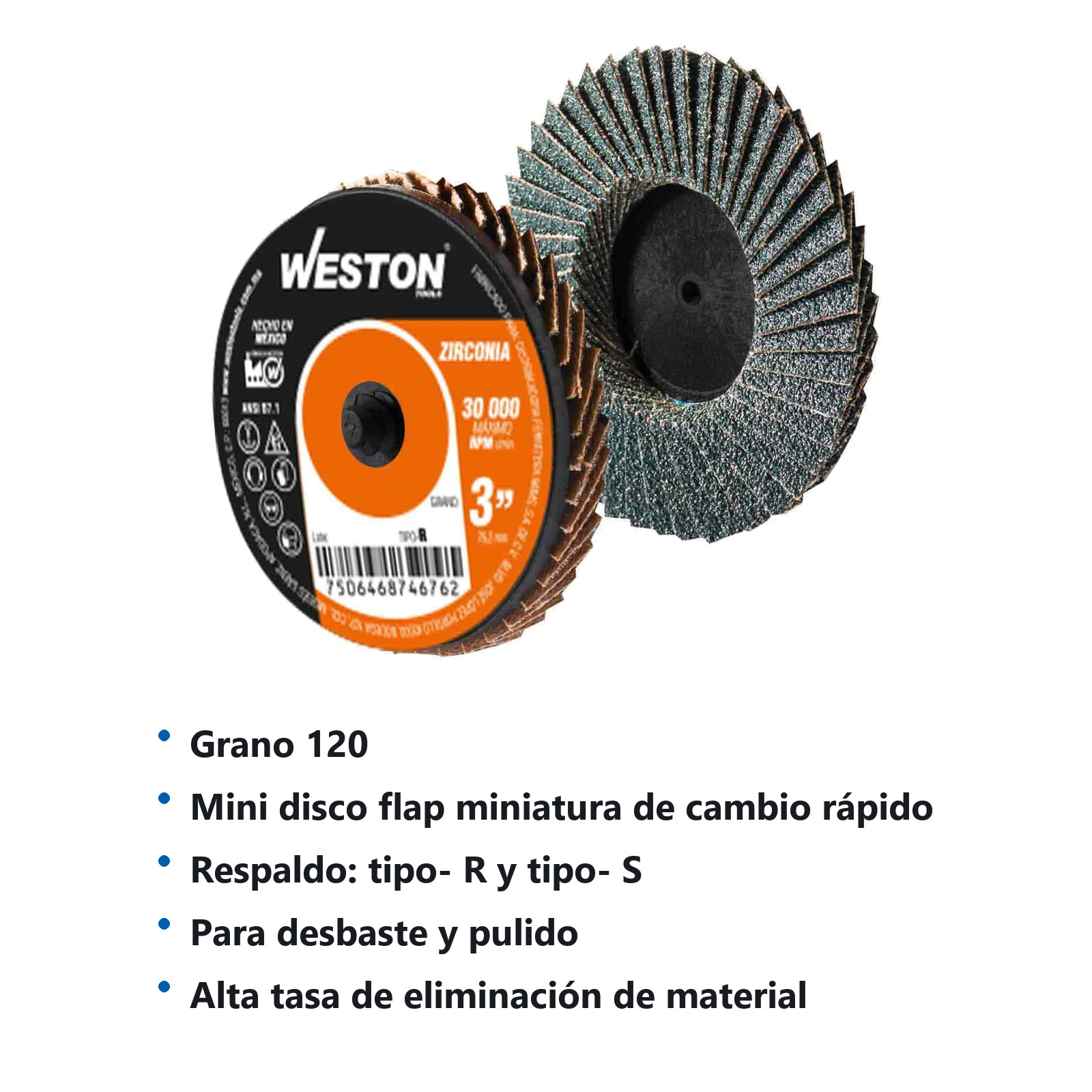 MINI DISCO LAMINADO D/CAMBIO RAPIDO 3" TIPO R ZIRCONIA G120 (Precio x Pieza - Bolsa c/10 pzs) - Imagen 3