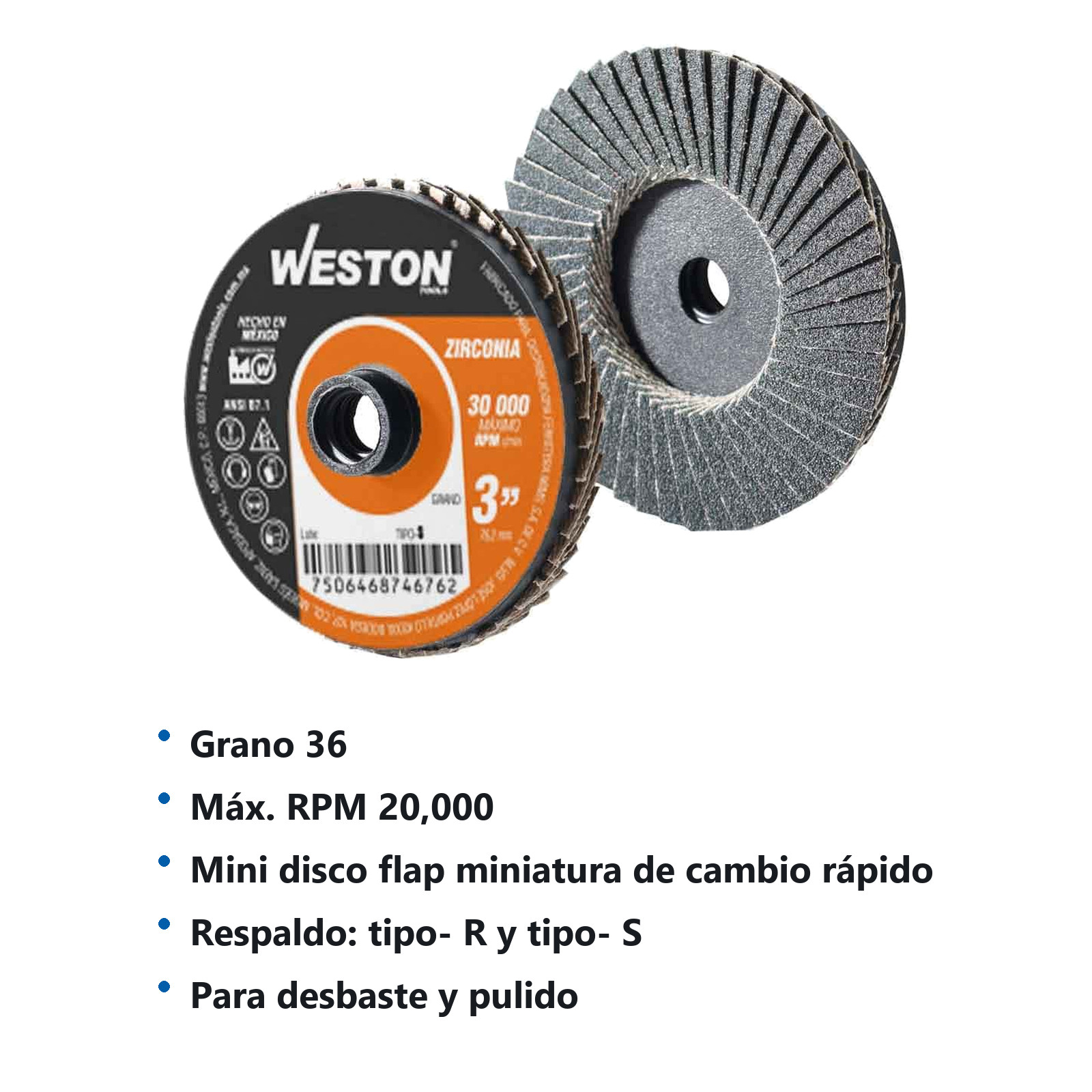 MINI DISCO LAMINADO D/CAMBIO RAPIDO 3" TIPO S ZIRCONIA G036 (Precio x Pieza - Bolsa c/10 pzs) - Imagen 3