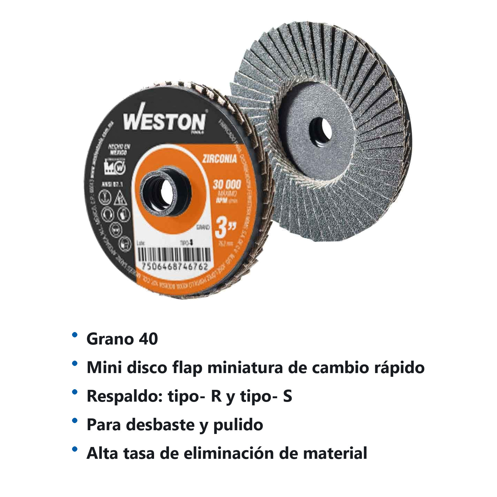MINI DISCO LAMINADO D/CAMBIO RAPIDO 3" TIPO S ZIRCONIA G040 (Precio x Pieza - Bolsa c/10 pzs) - Imagen 3