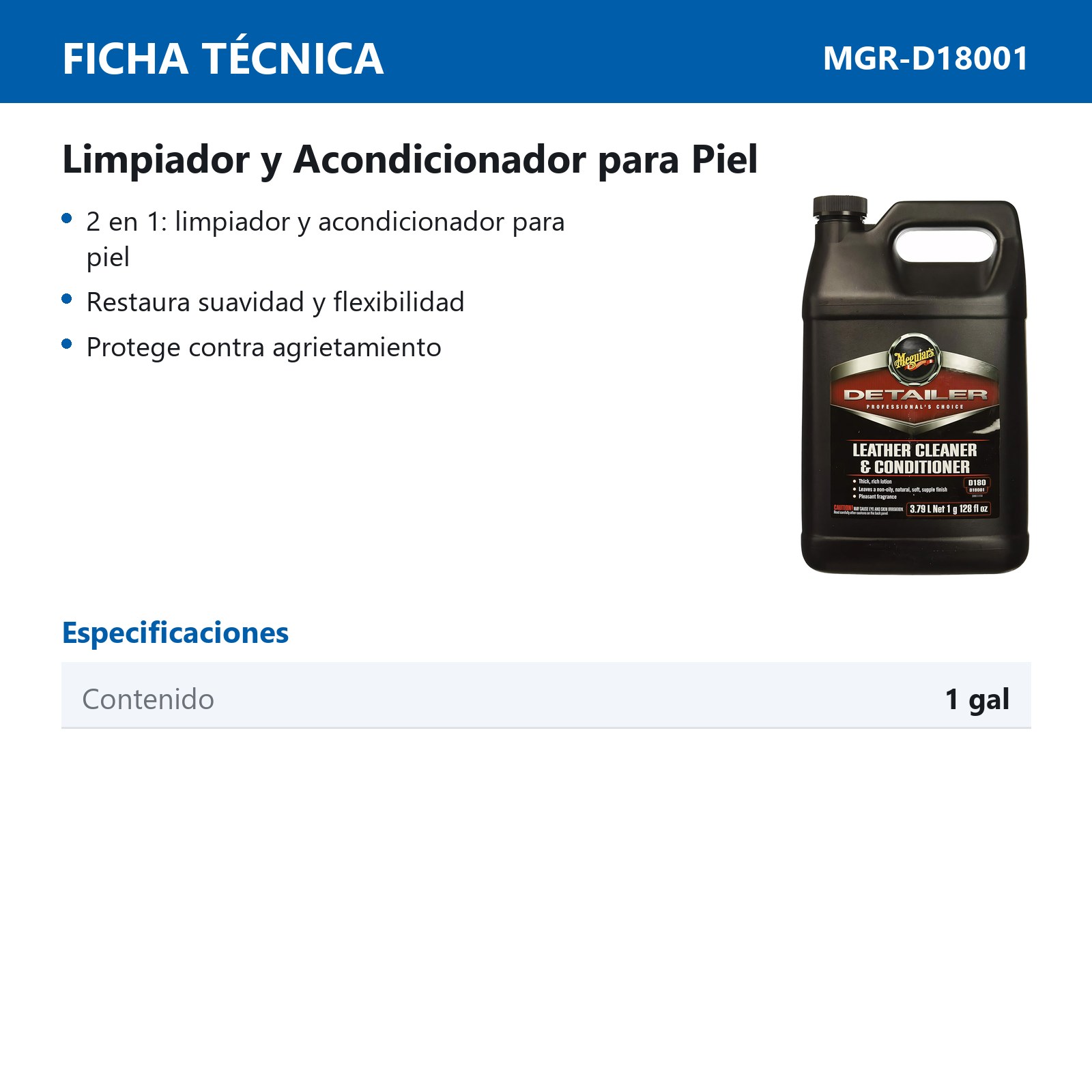 LIMPIADOR Y ACONDICIONADOR DE PIEL 1 GALON MEGUIARS - Imagen 2