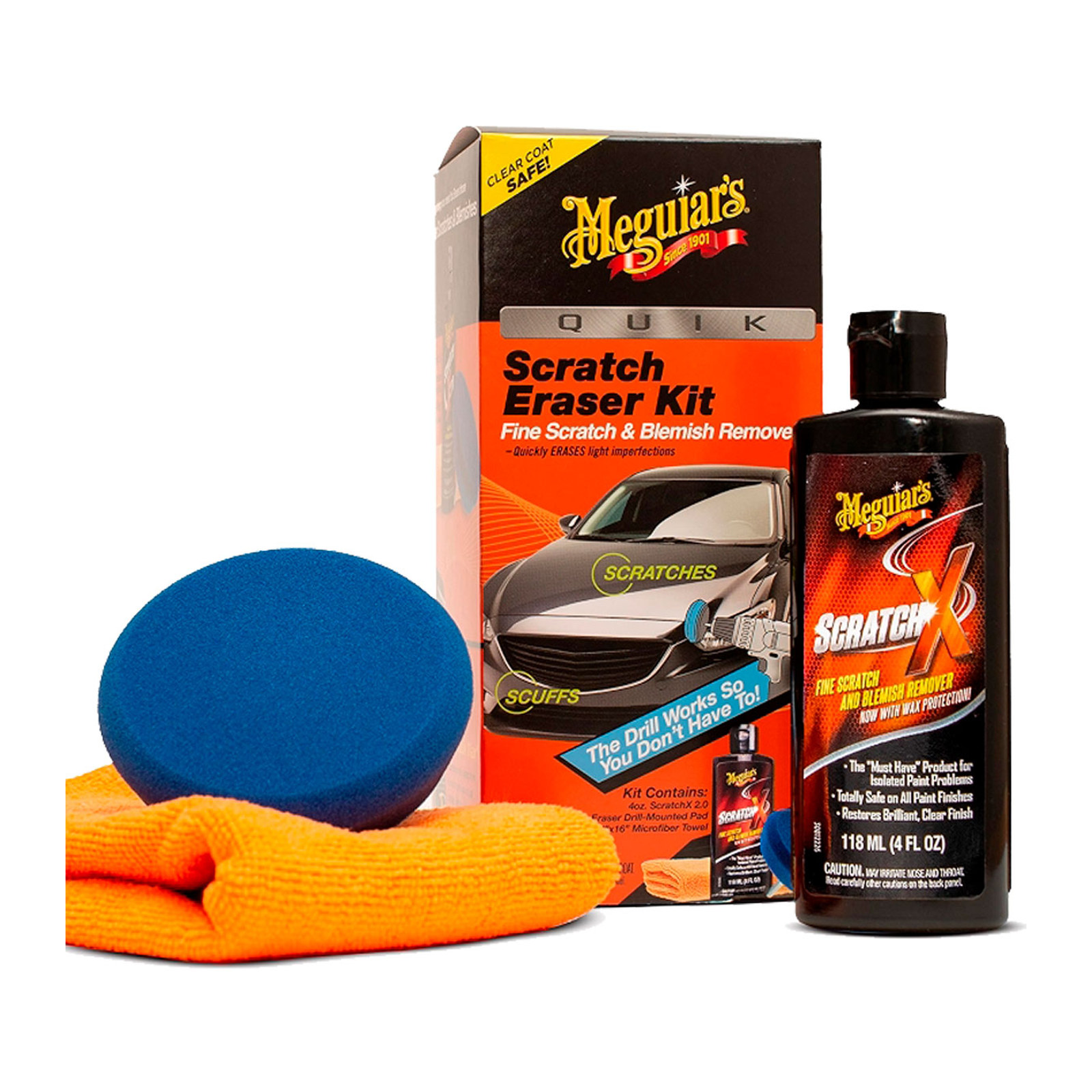 KIT QUIK SCRATCH ERASER DISCO+SCRATCHX+MICROFIBRA MEGUIARS