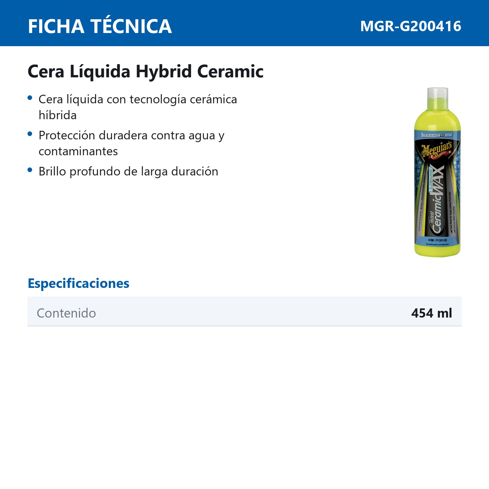 CERA LIQUIDA 454 ML HYBRID CERAMIC MEGUIARS - Imagen 2
