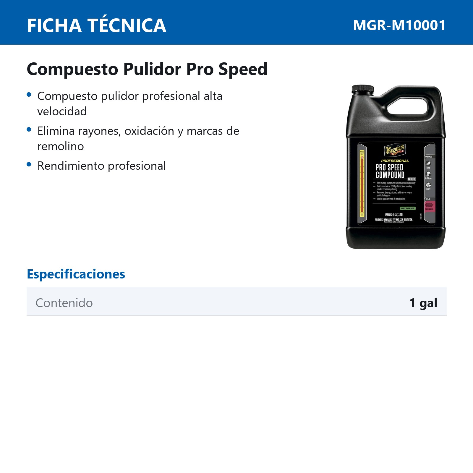 COMPUESTO PULIDOR 1 GALON PRO SPEED COMPOUND MEGUIARS - Imagen 2