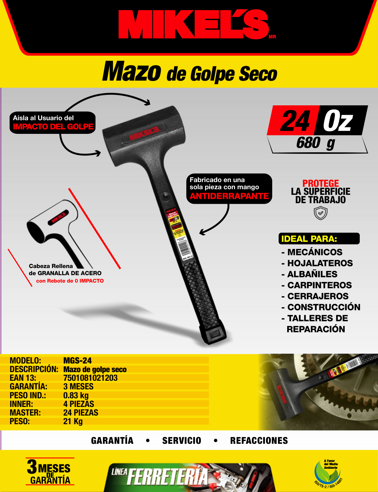 MIKELS MGS-24 Mazo de golpe seco (24 oz) - Imagen 4
