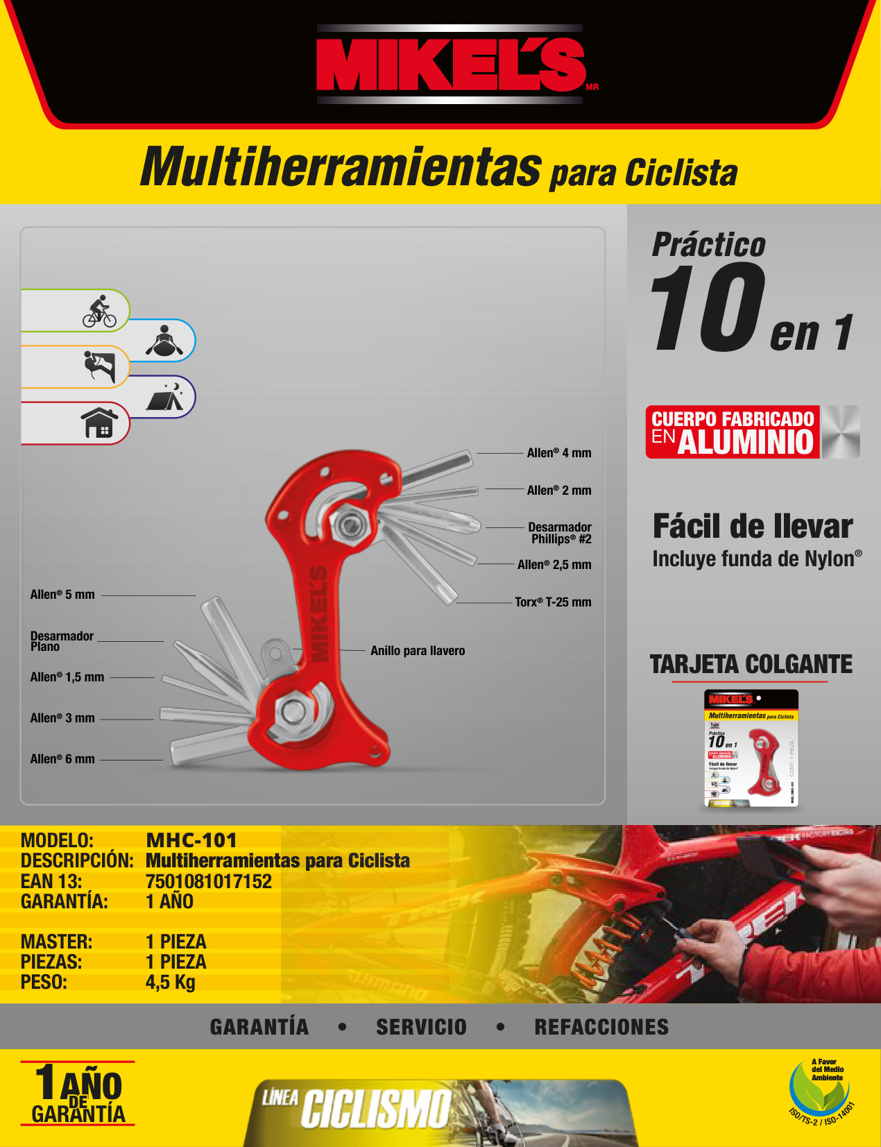 MIKELS MHC-101 Kit multiherramienta para ciclista (10 en 1) - Imagen 4