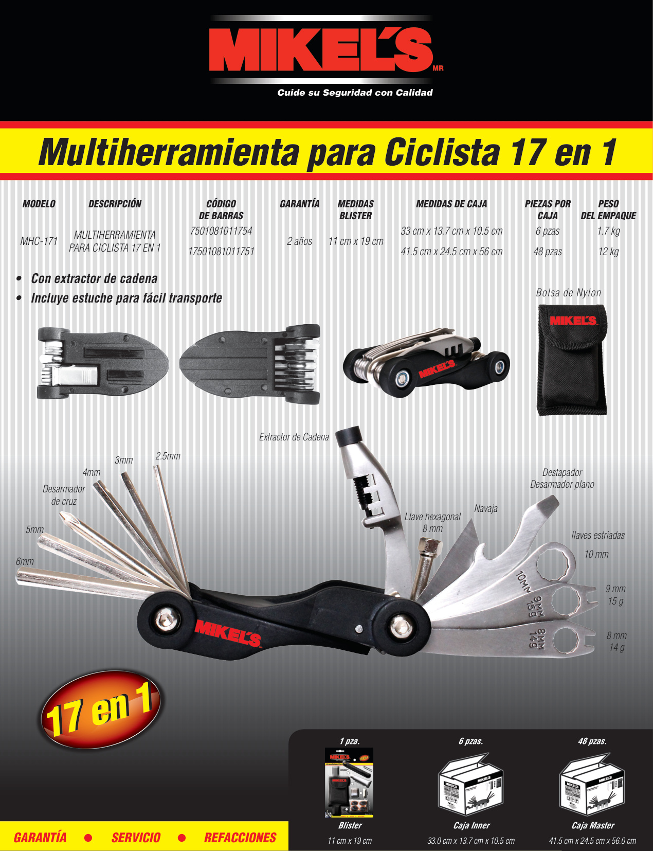 MIKELS MHC-171 Kit multiherramienta para ciclista (17 en 1) - Imagen 4