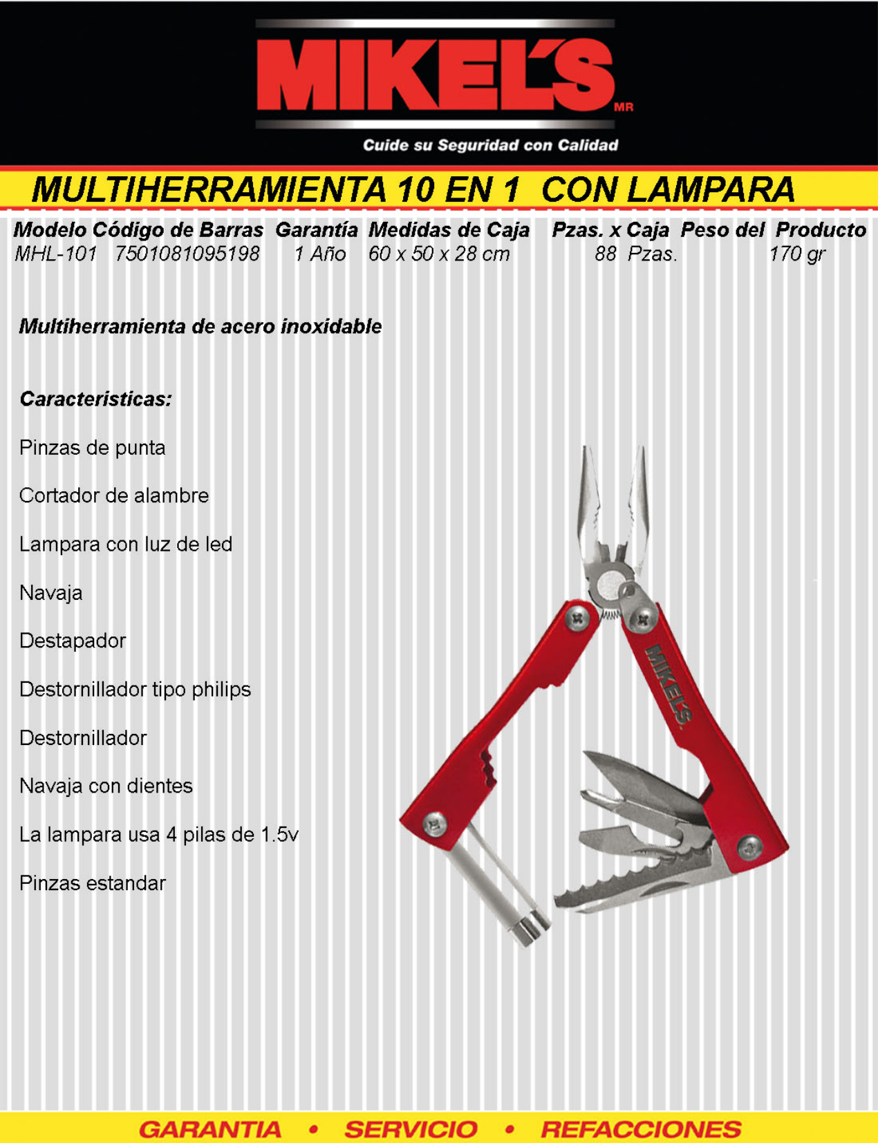 MIKELS MHL-101 Multiherramienta con lámpara (10 en 1) - Imagen 4