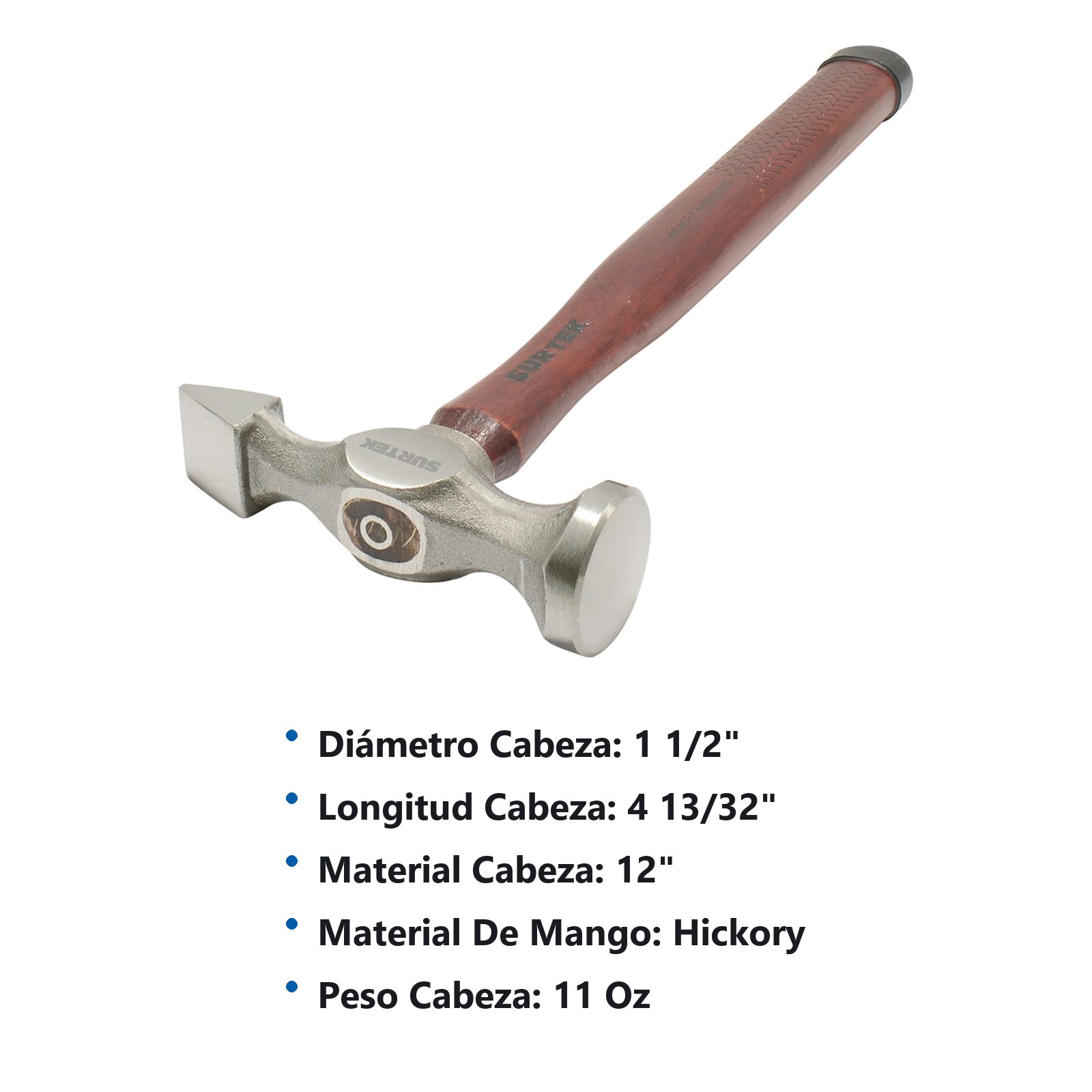 Martillo laminero plana-cruzada con mango de madera de 13", 11 oz Surtek - Imagen 2