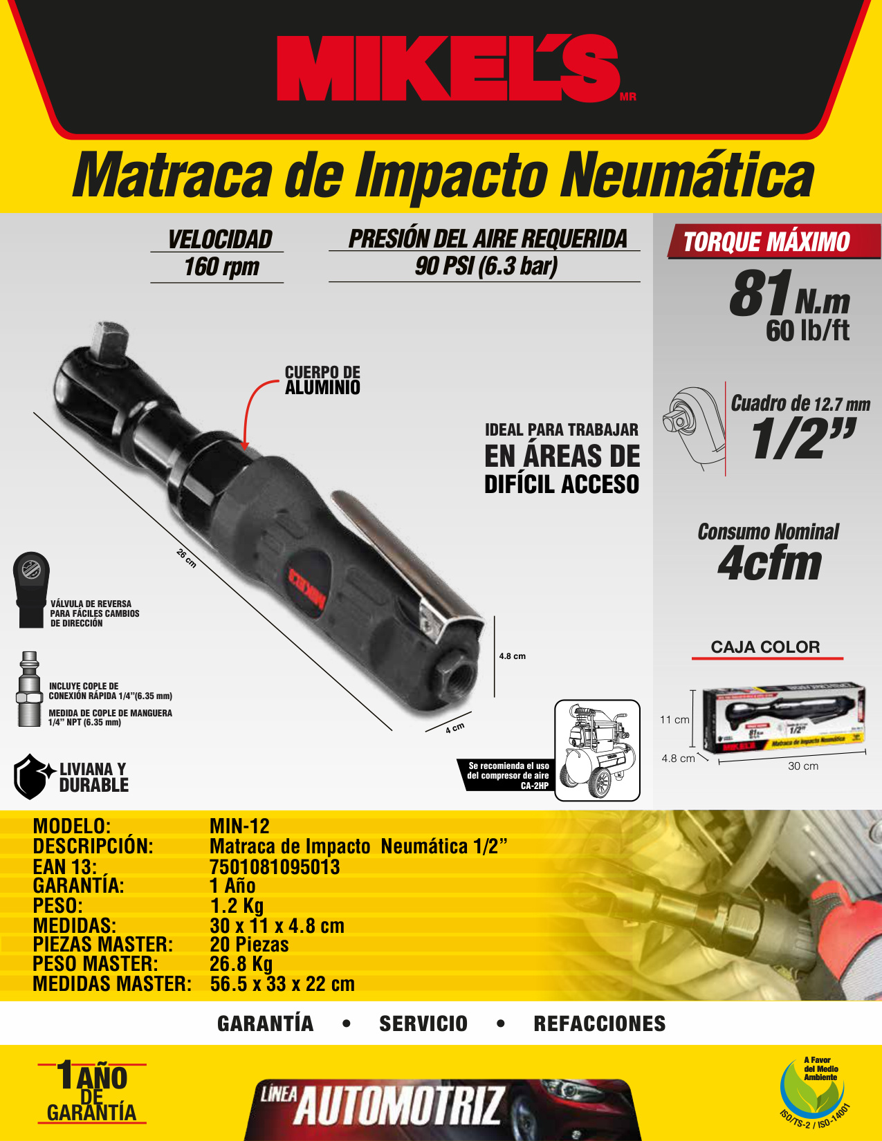 MIKELS MIN-12 Matraca de impacto neumática (1/2”) - Imagen 4