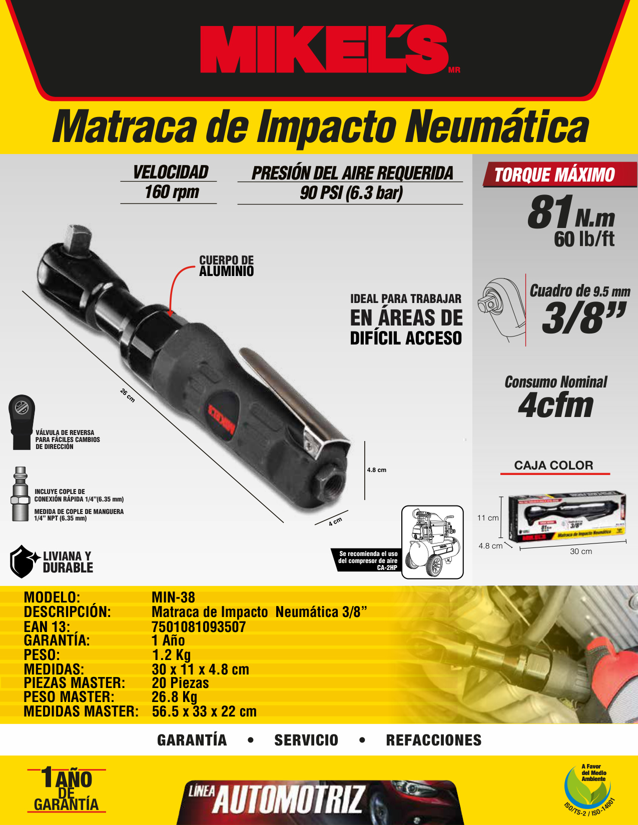 MIKELS MIN-38 Matraca de impacto neumática (3/8”) - Imagen 4
