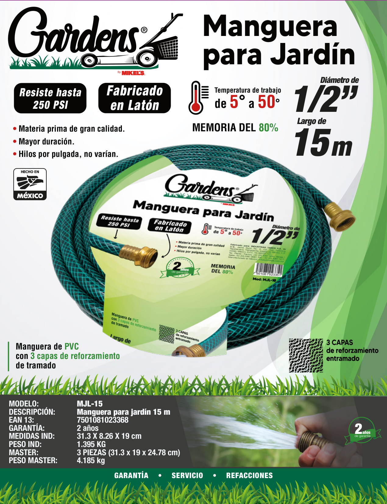 GARDENS MJL-15 Manguera para jardín (15 mts) - Imagen 4