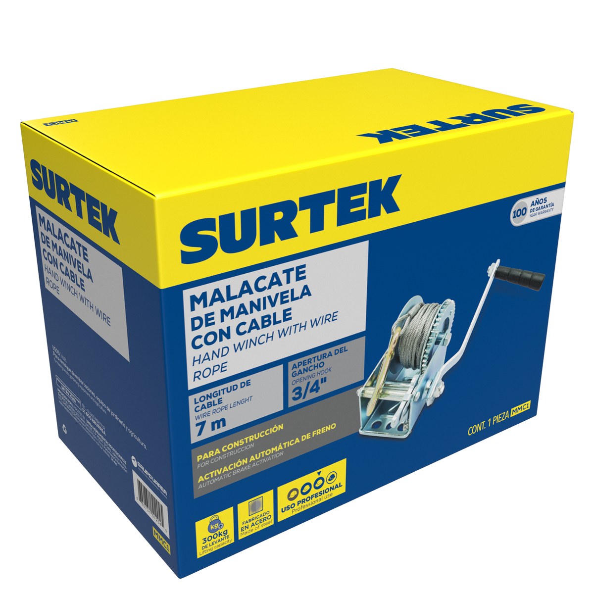 Malacate con manivela con cable 300 kg Surtek - Imagen 3