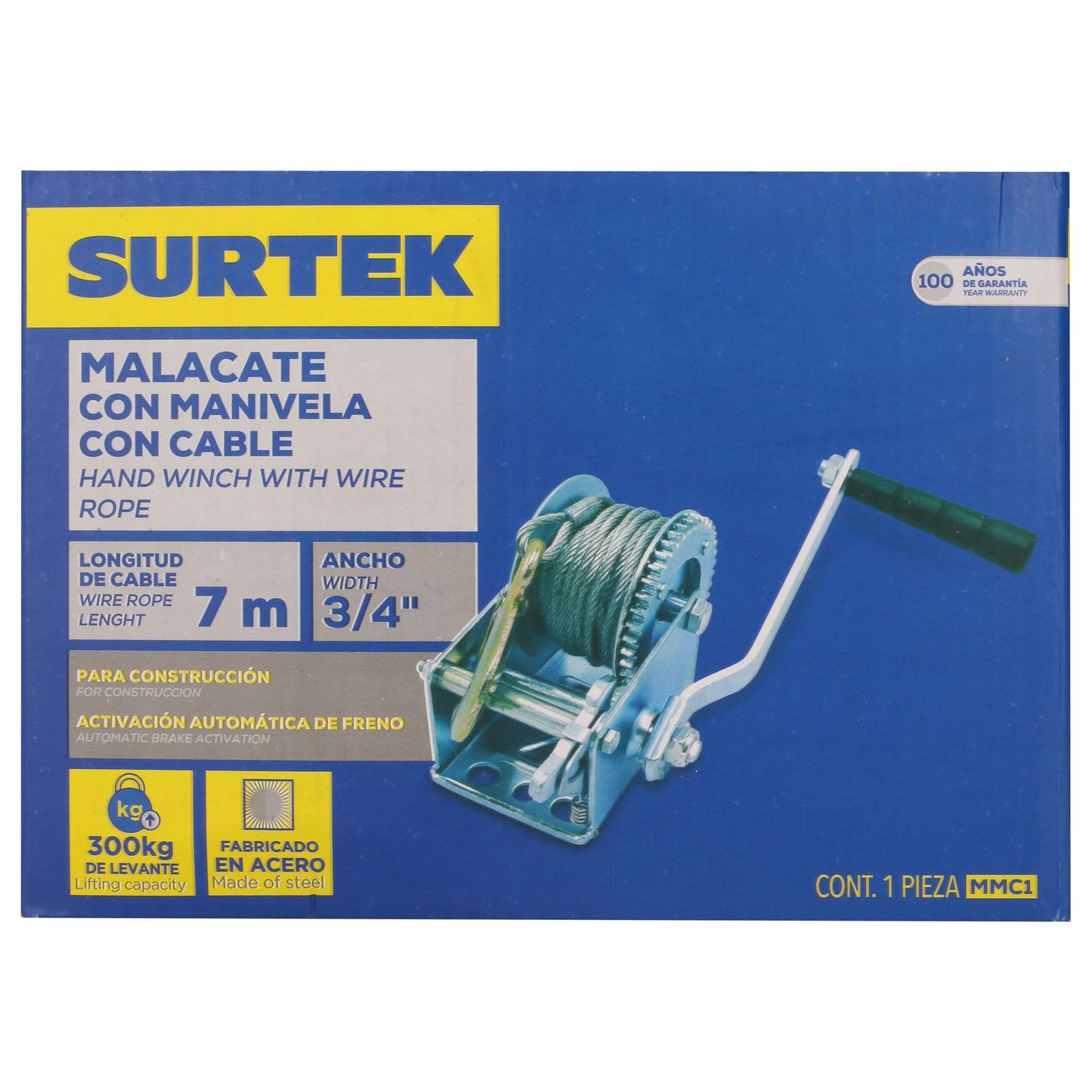 Malacate con manivela con cable 300 kg Surtek - Imagen 4