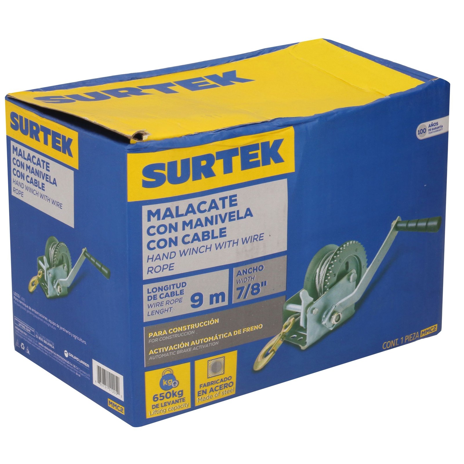 Malacate con manivela con cable 650 kg Surtek - Imagen 3