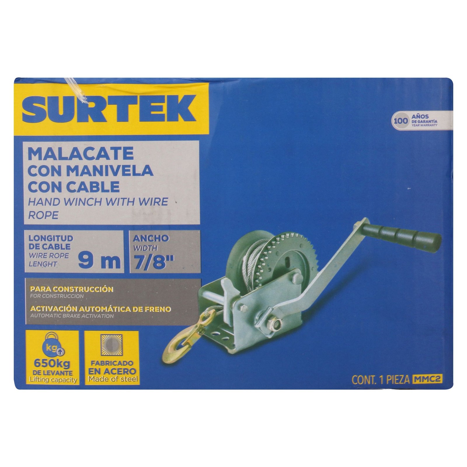 Malacate con manivela con cable 650 kg Surtek - Imagen 4