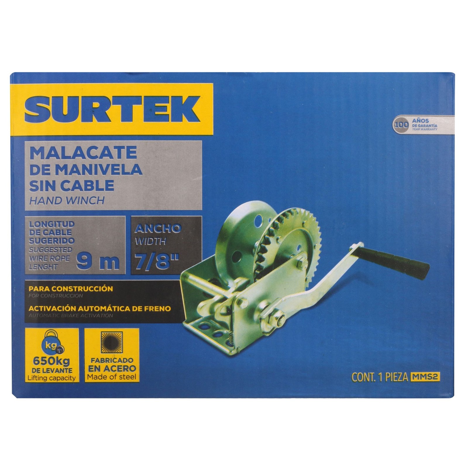Malacate con manivela sin cable 650 kg Surtek - Imagen 4