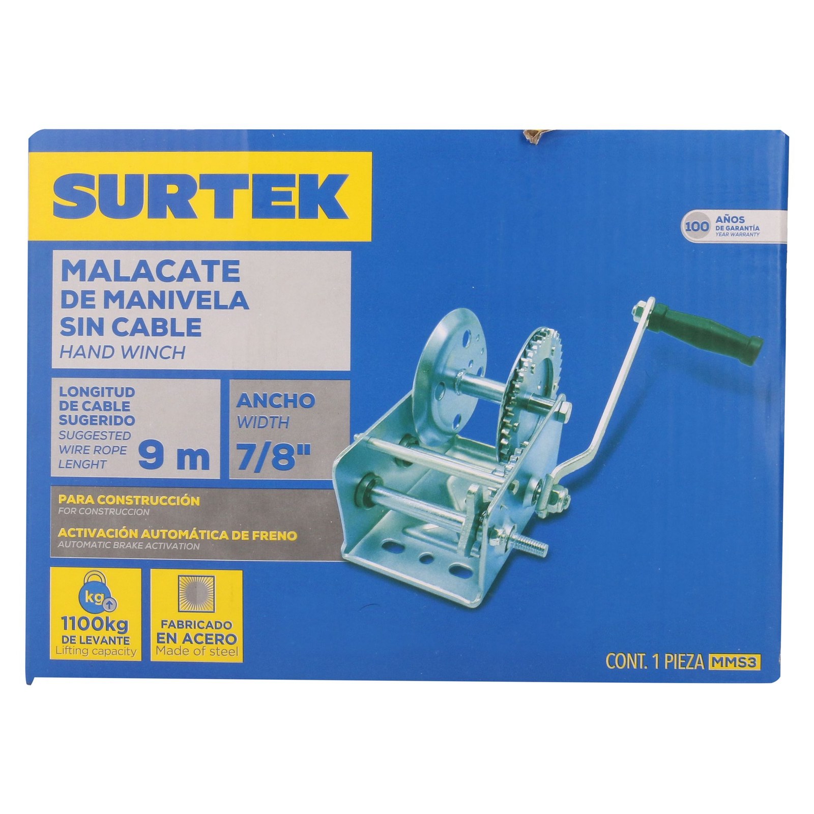 Malacate con manivela sin cable 1,100 kg Surtek - Imagen 4