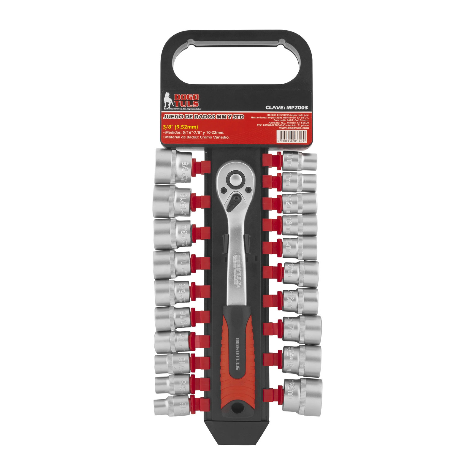 Juego de Dados 3/8" mm-STD con Matraca 21 pz