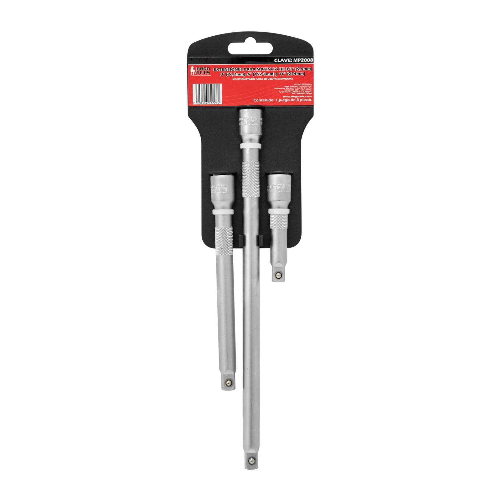 Extensiones 3", 6" y 10" para Matraca 3/8" - Paquete 3 Piezas