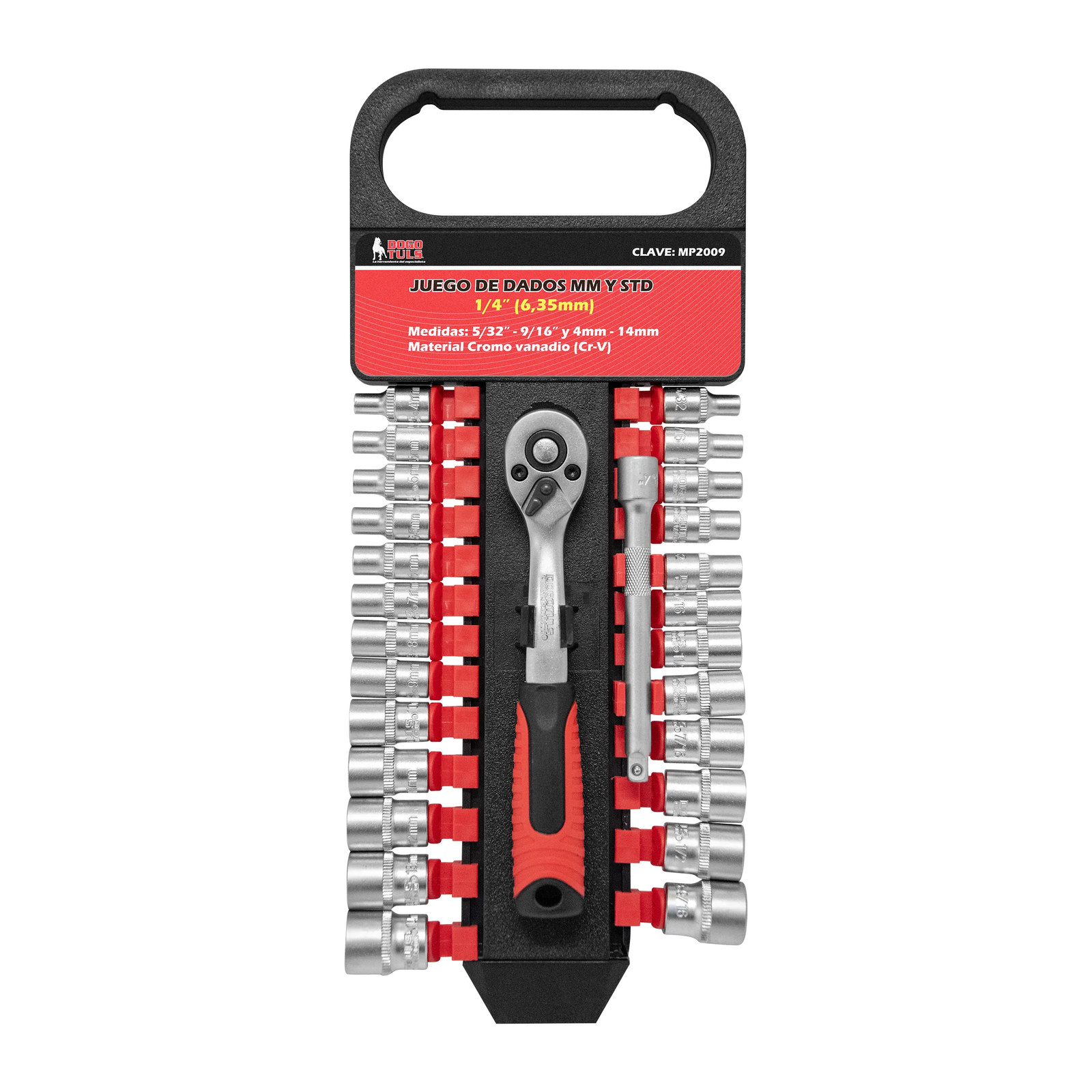 Juego de Dados 1/4" mm-STD con Matraca 27 pz