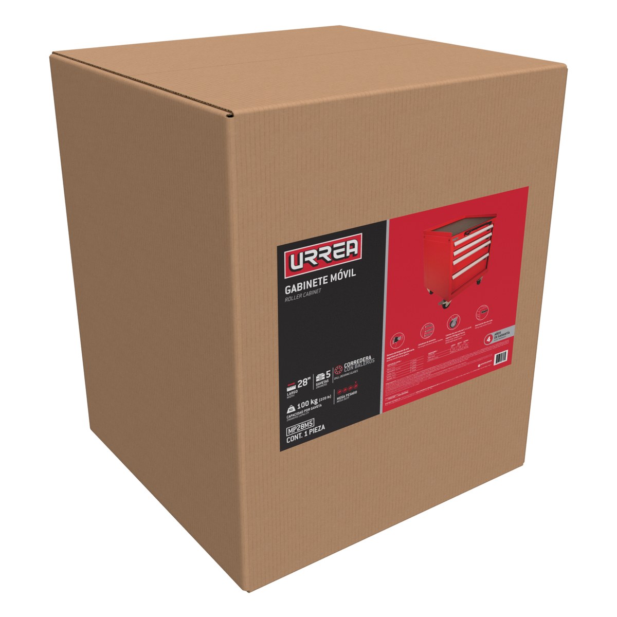 Gabinete móvil 4 gavetas color rojo serie MP 23" Urrea - Imagen 2