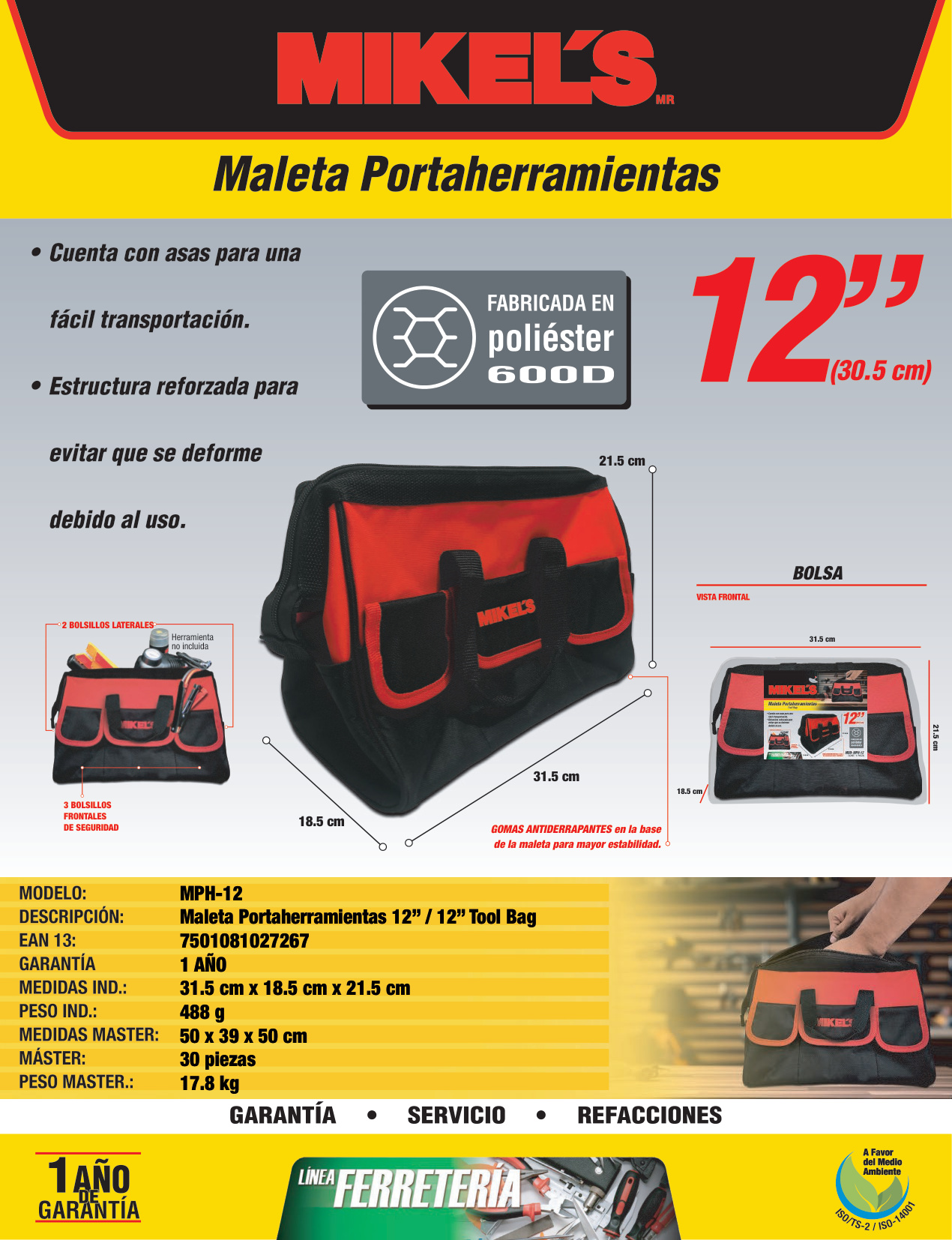 MIKELS MPH-12 Maleta portaherramientas (12") - Imagen 2