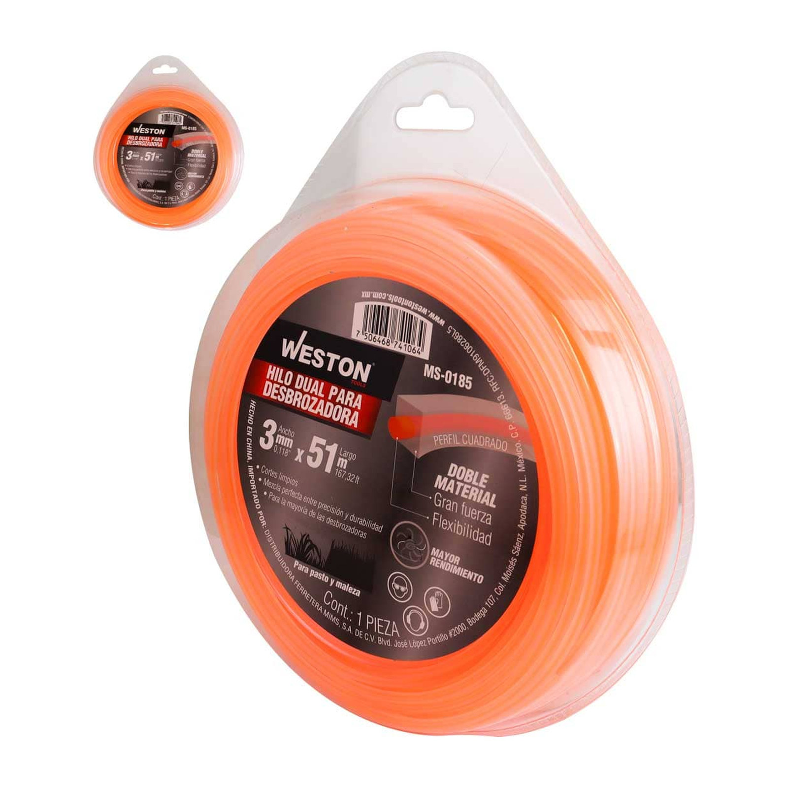 Hilo Dual para Desbrozadora Weston 3 mm x 51 m Naranja