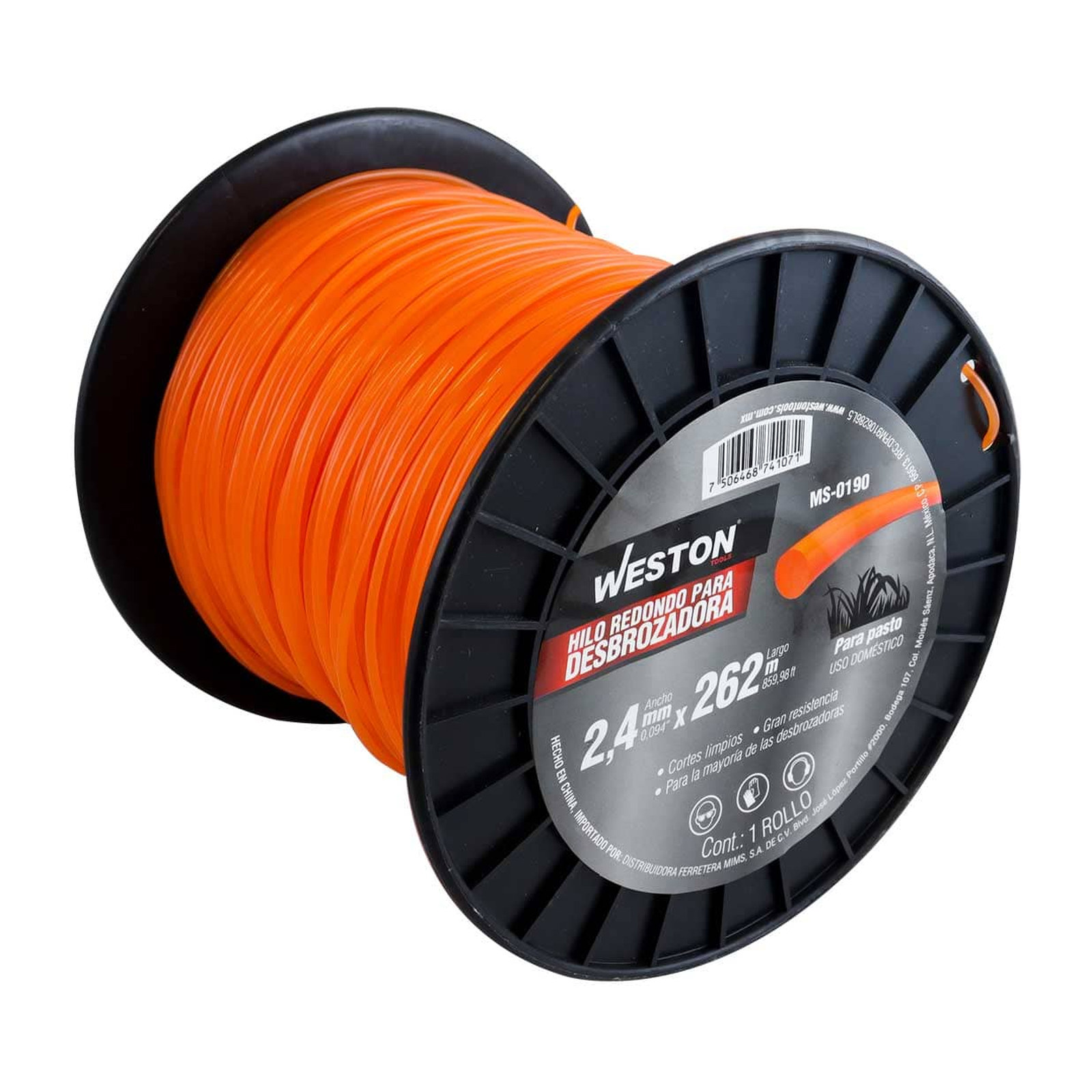 Hilo Redondo para Desbrozadora en Carrete 2.4 mm x 262 m Naranja Weston