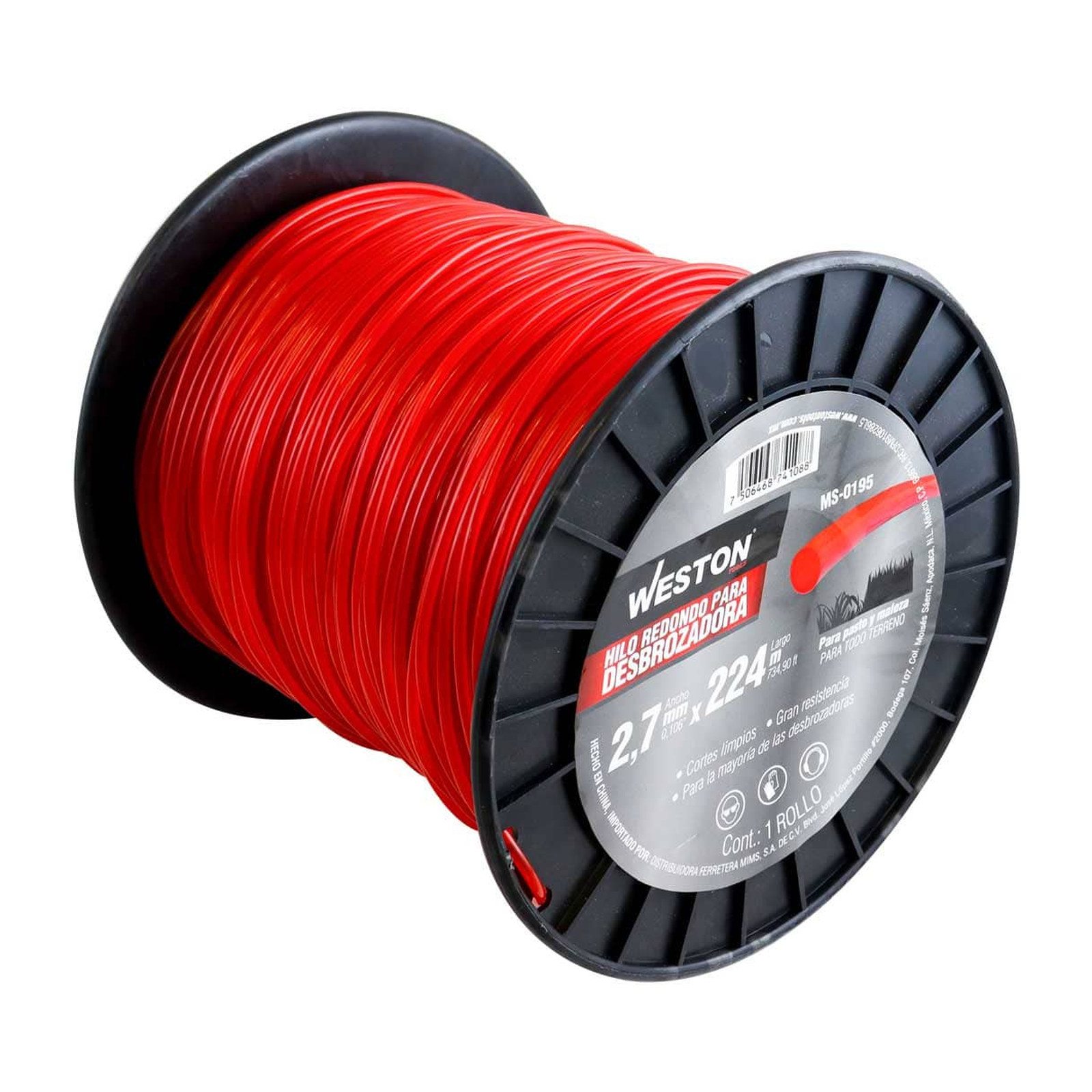 Hilo Redondo para Desbrozadora en Carrete 2.7 mm x 224 m Rojo Weston